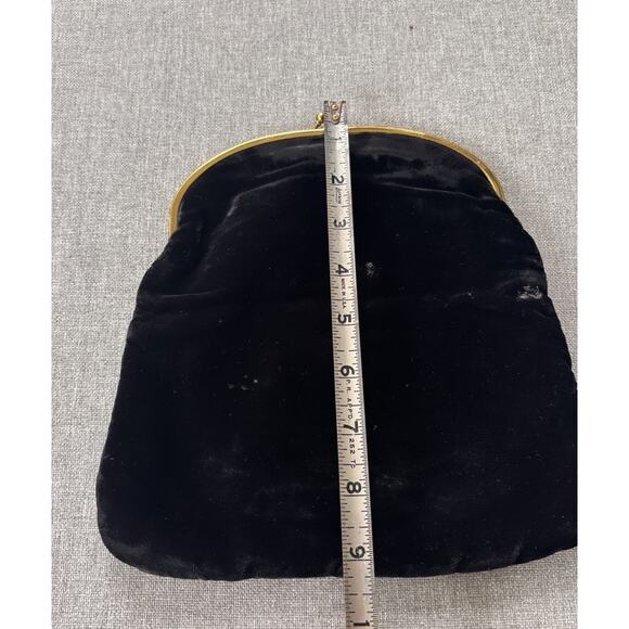 VINTAGE Coblentz Black FOLDOVER Clutch Frame Kisslock Velvet Fully Lined Gold - Picture 6 of 11